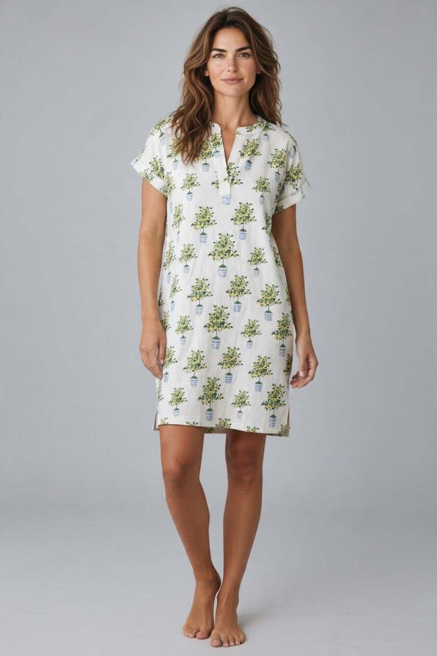 Jaye's Studio Women's Sateen Pajama Set, Day Dress Loungewear lemon print small